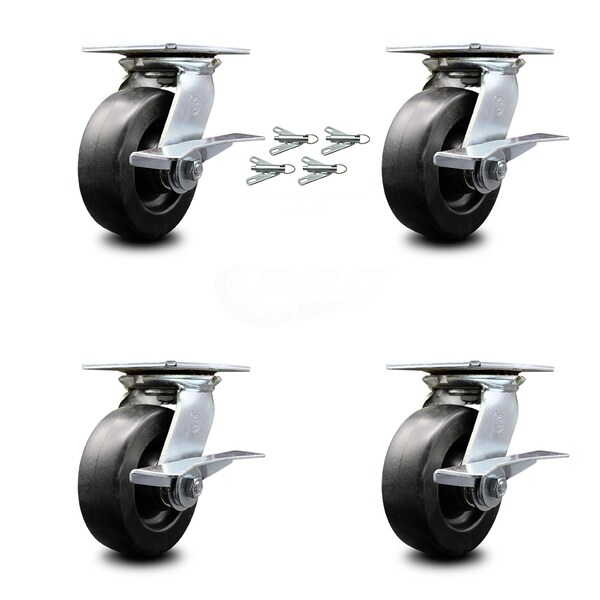 6 Inch Polyolefin Caster Set with Roller Bearing and Brakes/Swivel Locks SCC